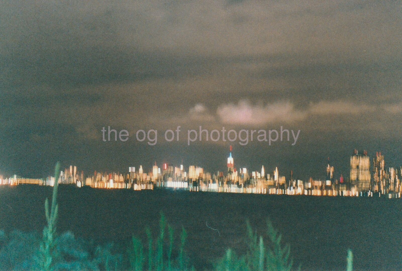 NYC At Night FOUND Photo Poster painting ColorOriginal Snapshot VINTAGE 95 10 F