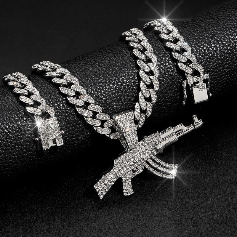 Hip-Hop Gun Alloy Inlay Rhinestones Unisex Pendant Necklace Necklace Pendant Men Pendant Necklaces