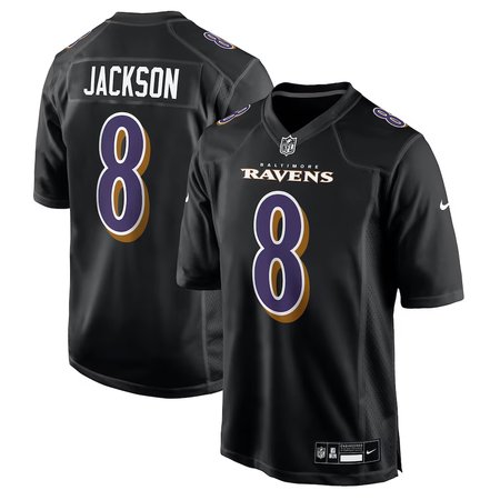 Men's Baltimore Ravens #8 Lamar Jackson  Carbon Black Fashion Game Jersey