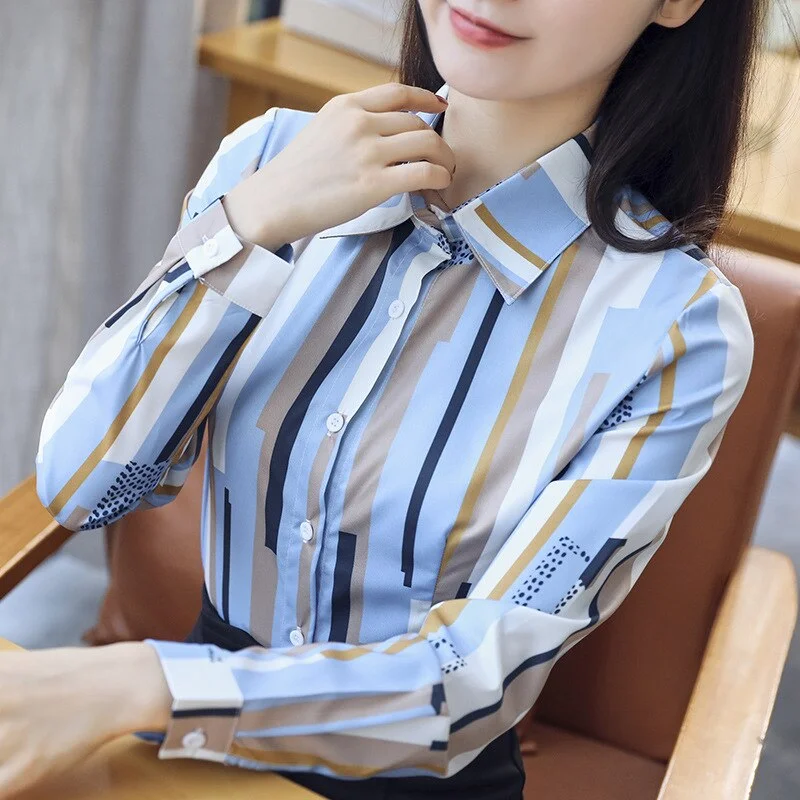 Spring Autumn Women Blouse Long Sleeve Work Shirts Women Office Tops Striped Blouse For Business