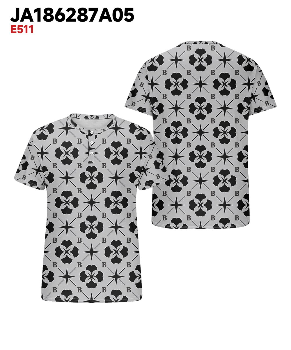Men's Plus Size Daily Casual Grey Diamond Geometric Letter Print Henry Collar Button Short Sleeve T-Shirt