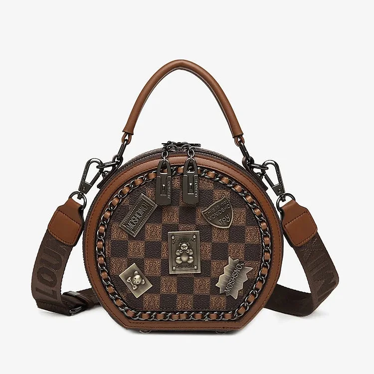 🔥Last Day Promotion 70% OFF - Fashion Retro Bear Badge Print Leather Handbags(Double Zipper)
