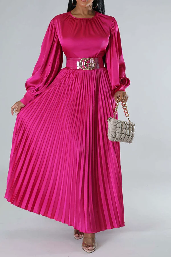 Solid Color Classic Pleated Maxi Dress