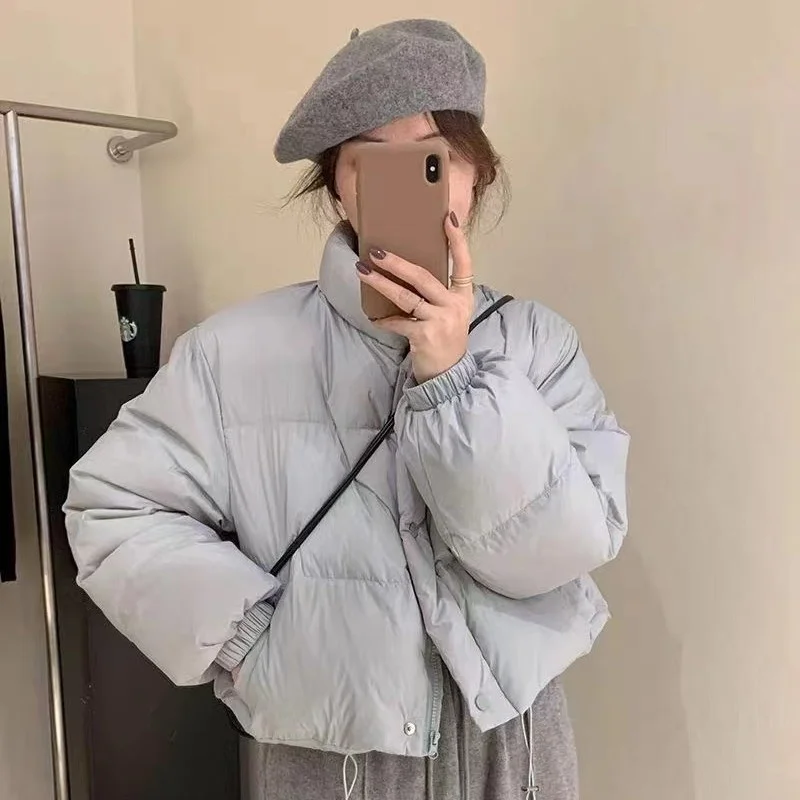 Woherb Han Version Of The East Gate Sweet Short Down Jacket Female East New Standing Collar Small White Duck Down Coat Bread Clothing-Outfit Ideas