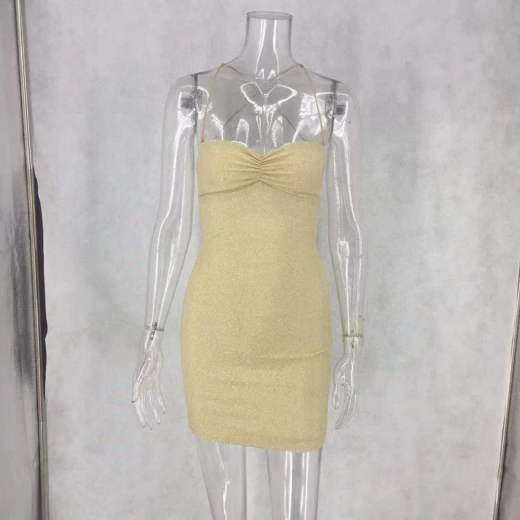 Promsstyle Glitter gold slim halter evening dress Prom Dress 2023