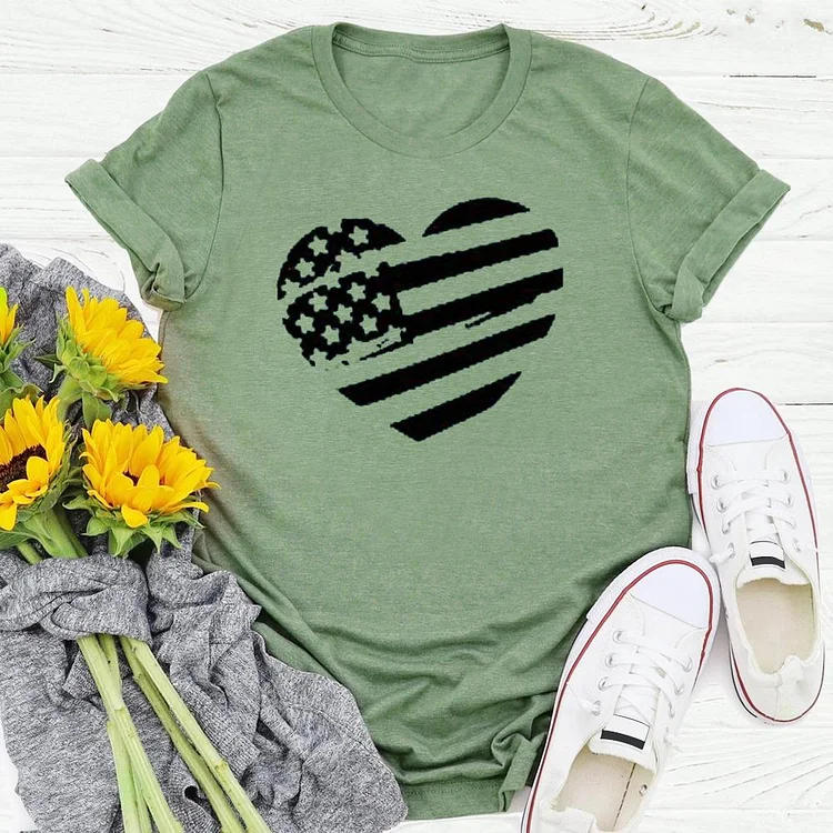 Independence Day USA Flag Heart T-shirt-Annaletters