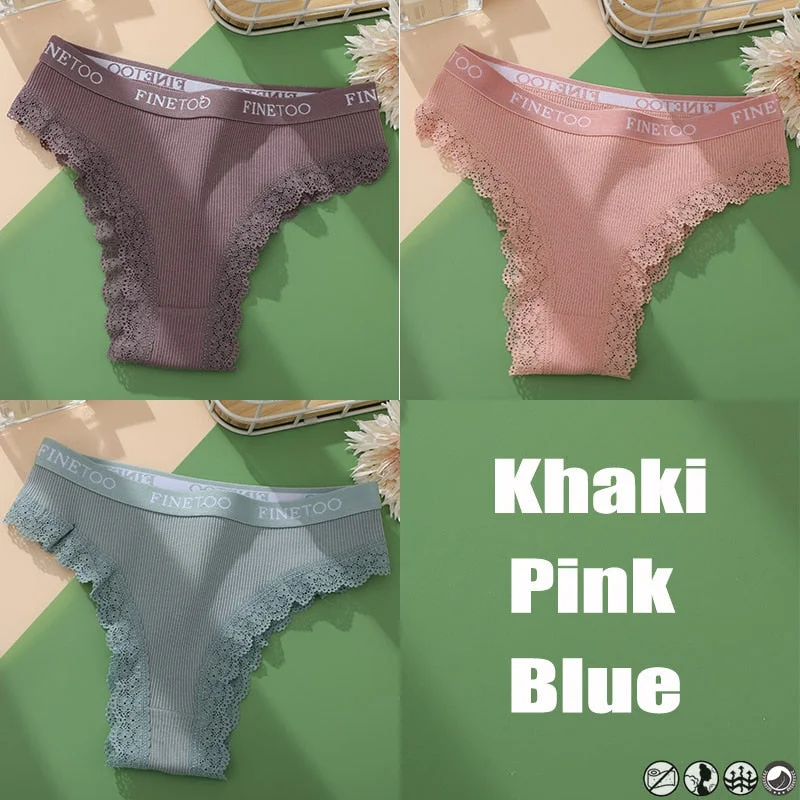 3PCS/Set Cotton Panties Brazilian Style Women Underwear Lace Sexy Lingerie for Female Underpants Thong Panties Briefs Intimates