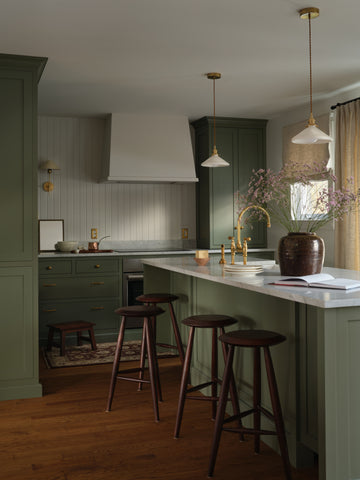 green and earthy mid century modern kitchen