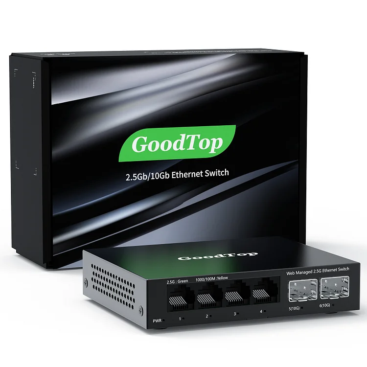 GoodTop 6 Port 2.5Gb Web Managed Switch with 10G SFP+ Slot Metal Fanless Home Lab Network Switch Link Aggregation/VLAN/QOS