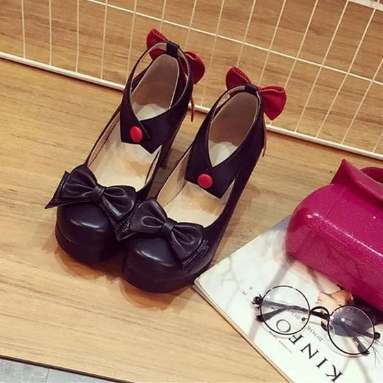 Black/Beige/Pink Sweet Bow Lolita Heels Shoes S12900