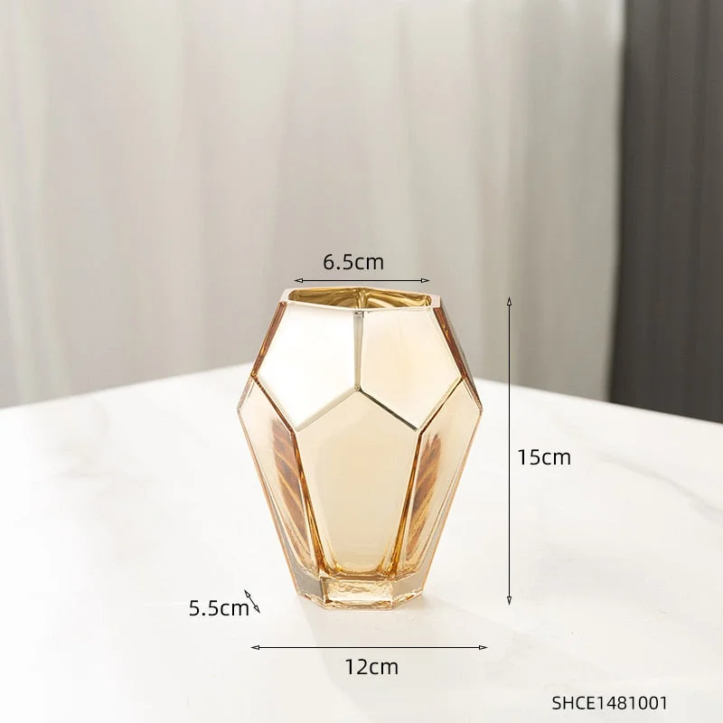 Golden Vase Glass Vase for Flower Arrangements Minimalist Decor Home Accessories Room Decor Aesthetic Vase for Decoration