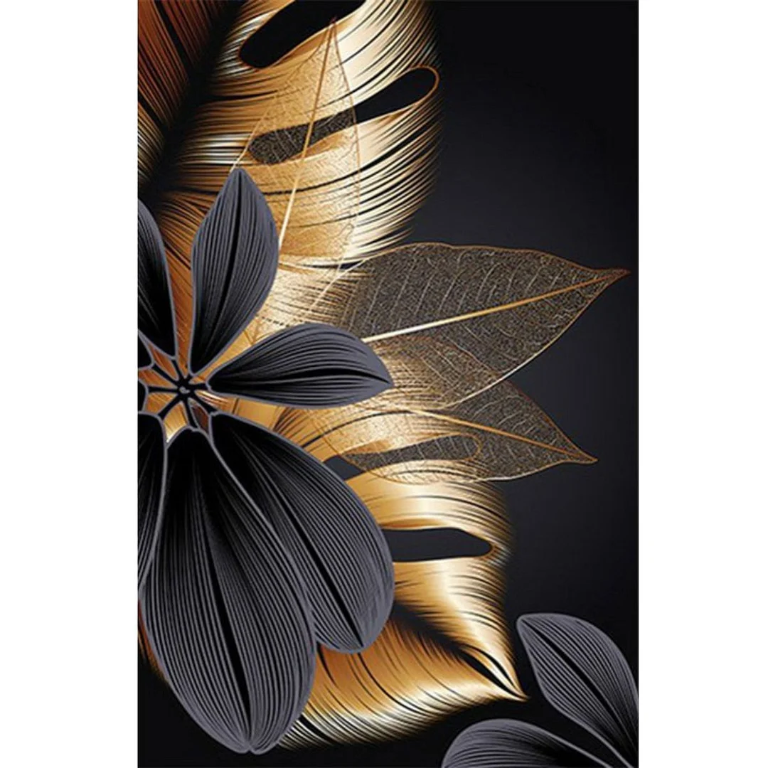 Big Size Round Diamond Painting - Black Gold Flowers(40*60cm)