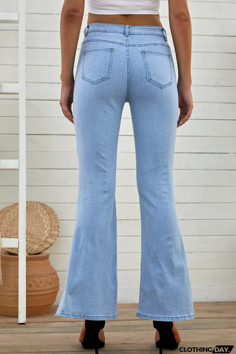 Sky Blue Wide Leg Split Hemline Flared Jeans