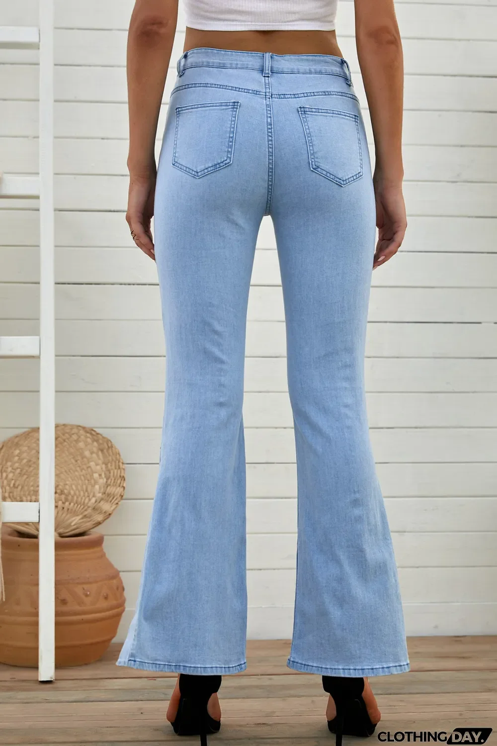Sky Blue Wide Leg Split Hemline Flared Jeans