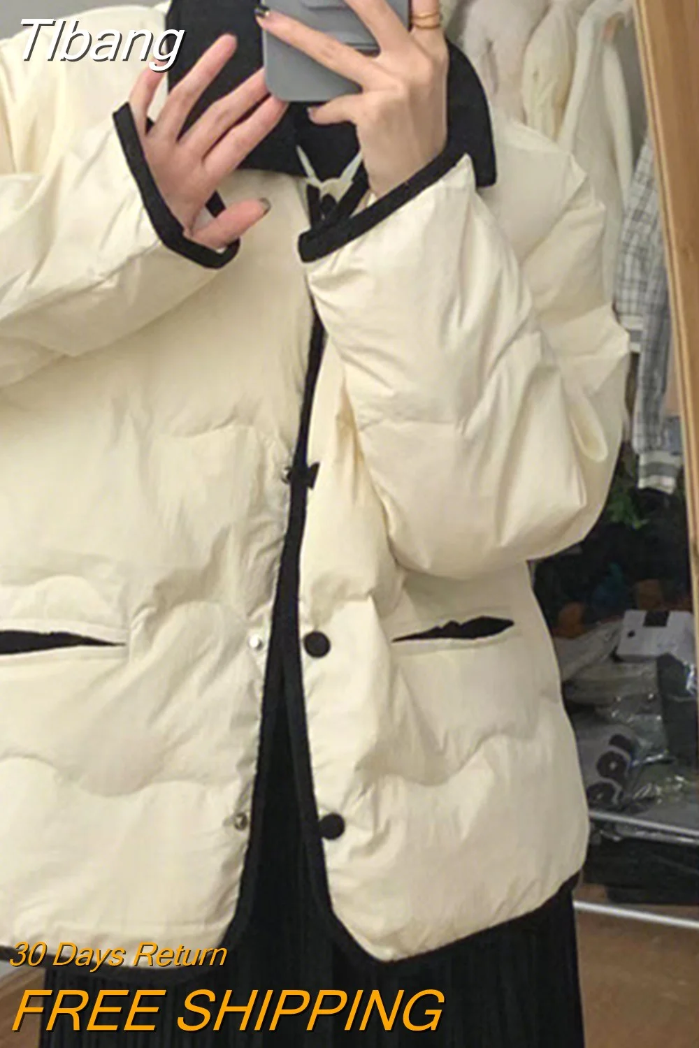 Tlbang Cotton Jacket Women Winter Warm Padded Coats Female Korean Fashion Turn Down Collar Jackets Elegant Single Breasted Parkas