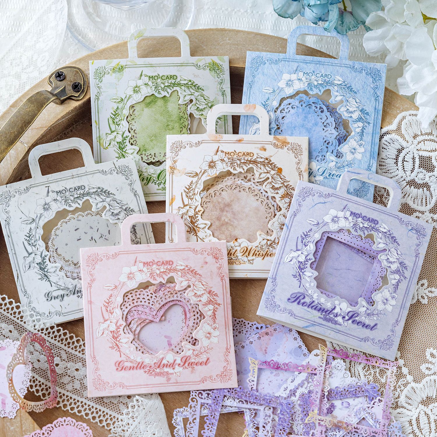 소재 종이 - 레이스 나이트 시리즈 빈티지 레이스 꽃 테두리 홀로우 가로형