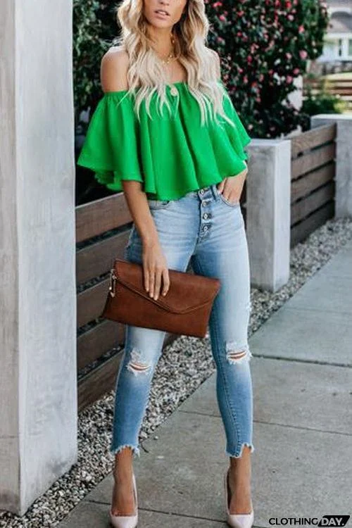 Off Shoulder Ruffles Casual Blouse Top