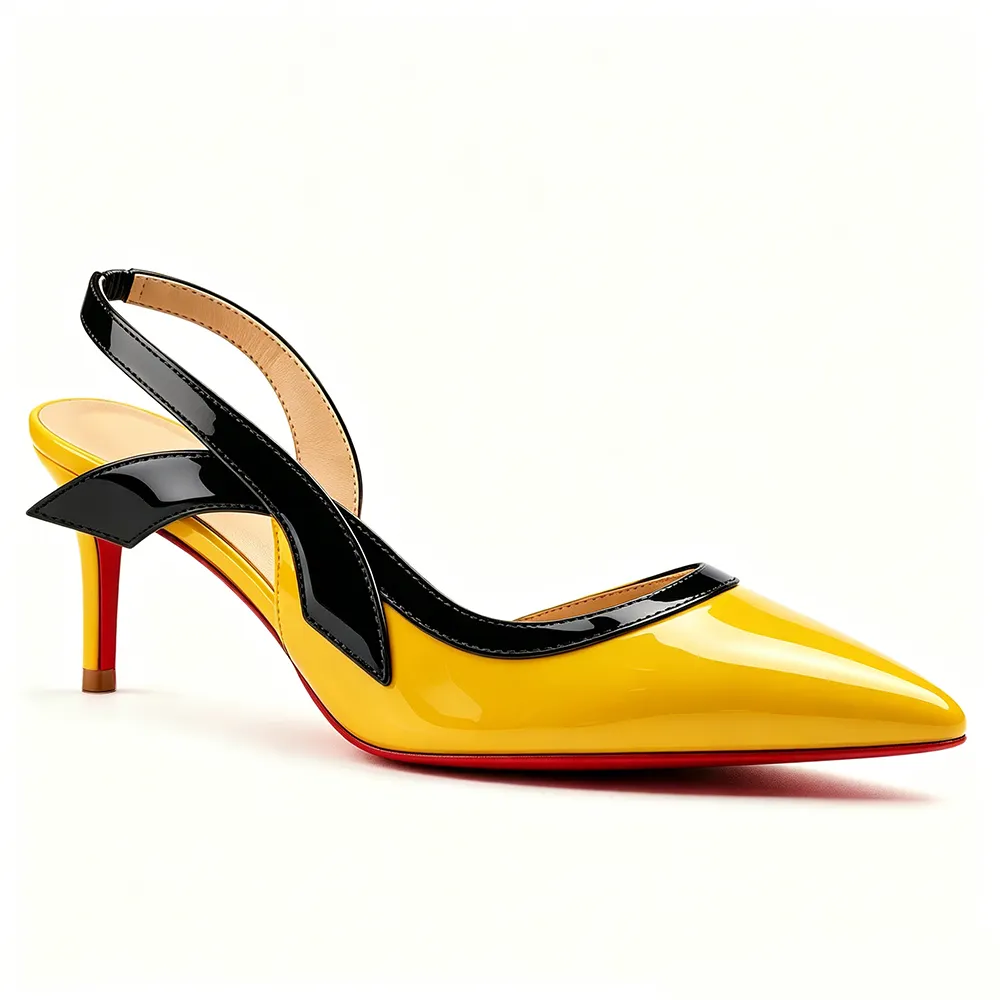 65mm Women's  Kitten Heels Pointed Toe Red Bottom Slingback Pumps Wedding Sandals-MERUMOTE
