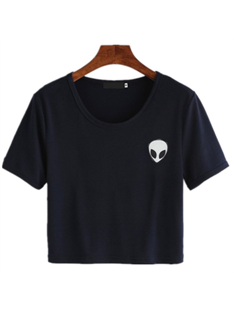 Aliens Printed O neck Short Sleeve Crop T shirts P1352335