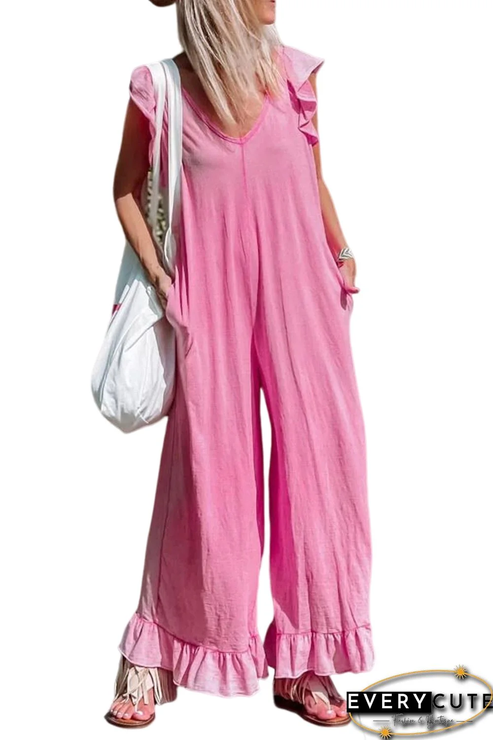 Rose Ruffled Wide Leg Jumpsuit