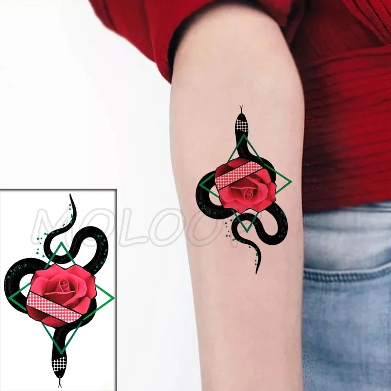 Beautiful Rose Flowers Body Art Neck Abdomen Waterproof Fake Tattoo Sexy for Woman Men Flash Temporary Small Size Tattoo Sticker