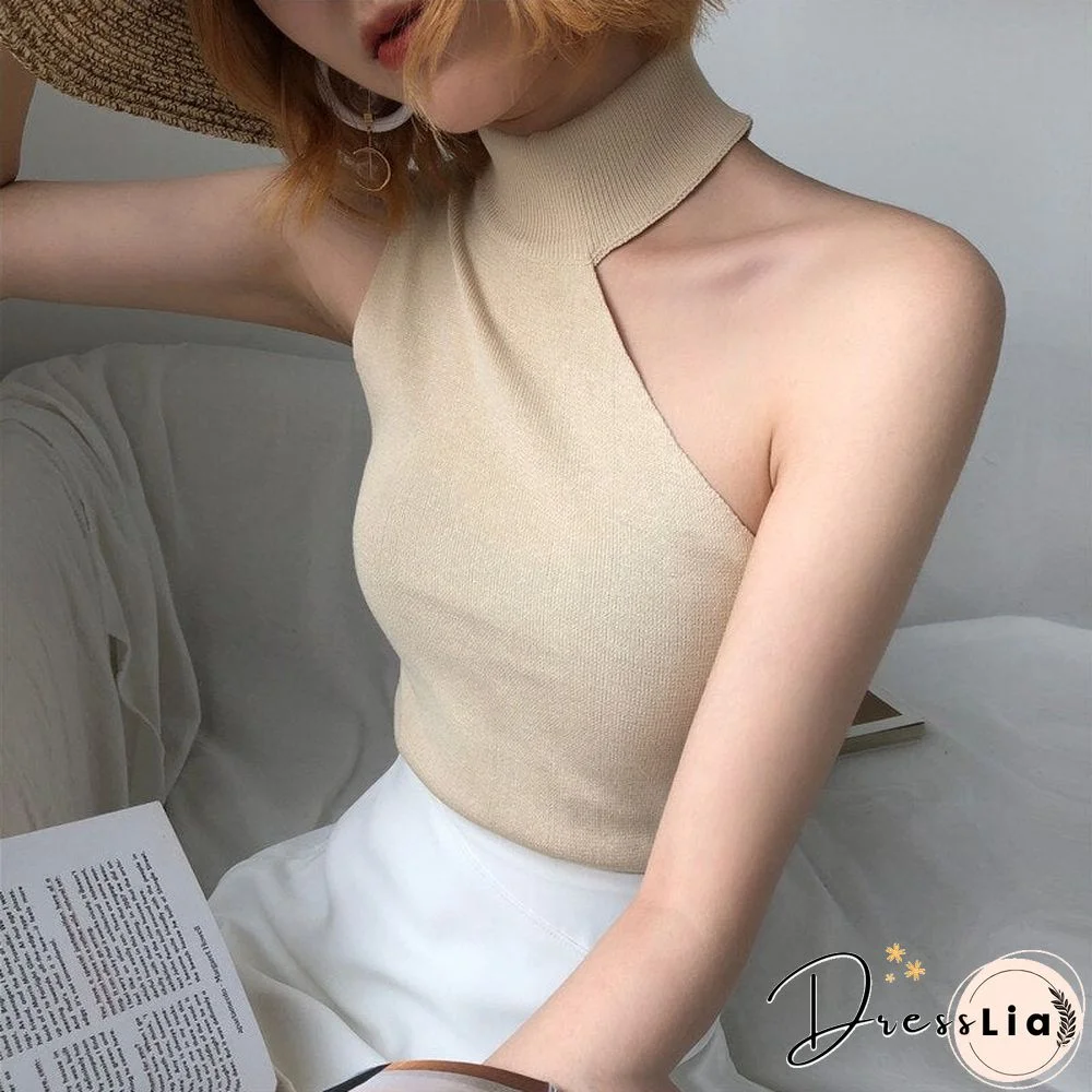 Knitted Sweater Off Shoulder Pullovers Sweater for Women Sleeveless Turtleneck Female Jumper Black White Beige Sexy Clothing