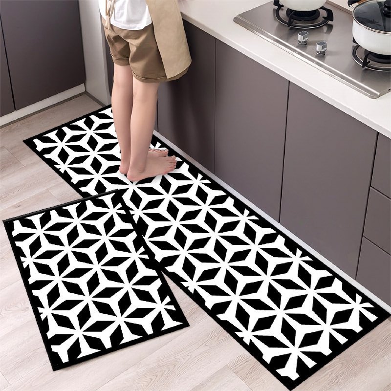 Geometric Printing Plaid Carpet Kitchen Floor Mat-Besturer