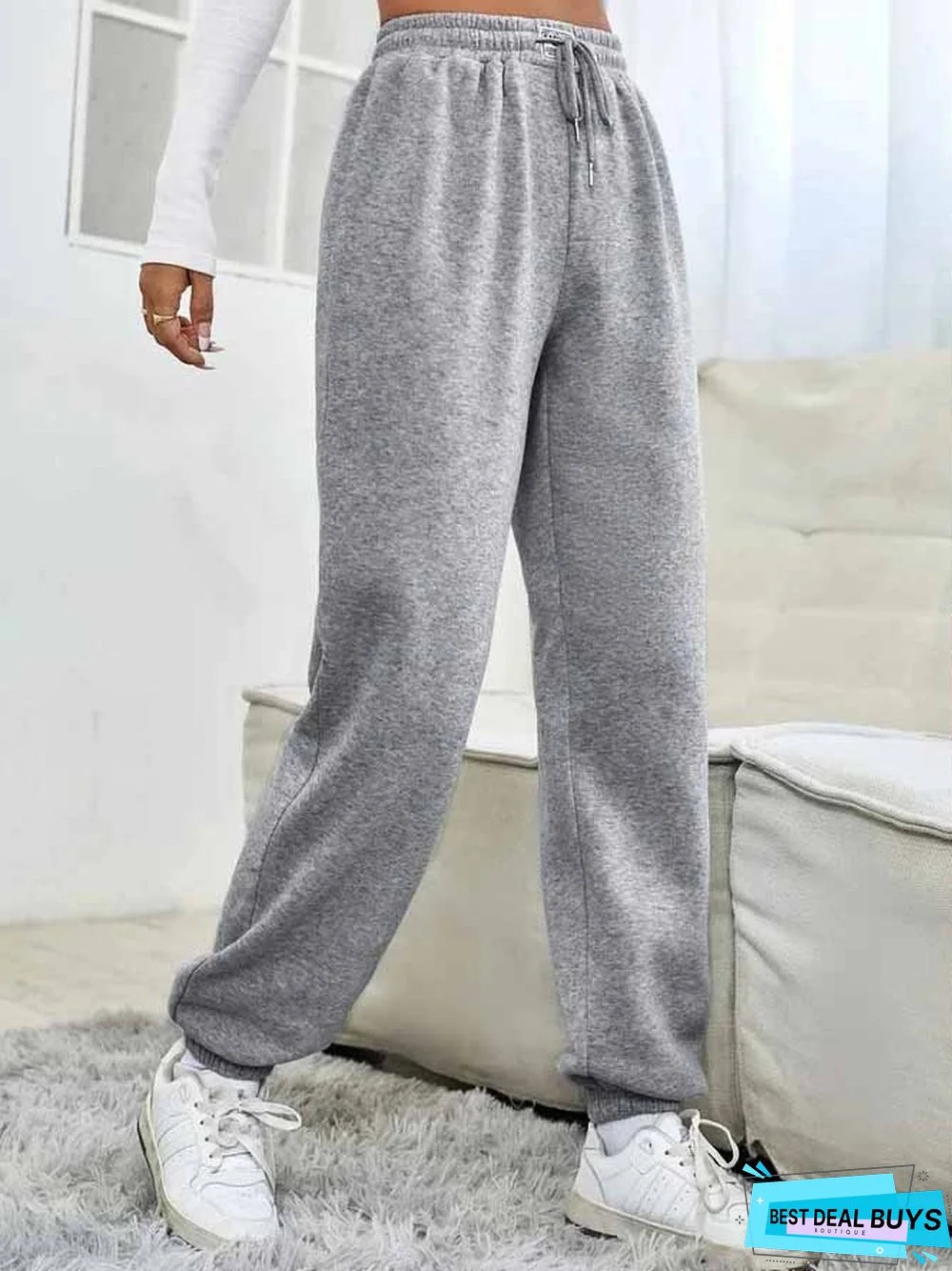 Loose Plain Casual Drawstring Sweatpants