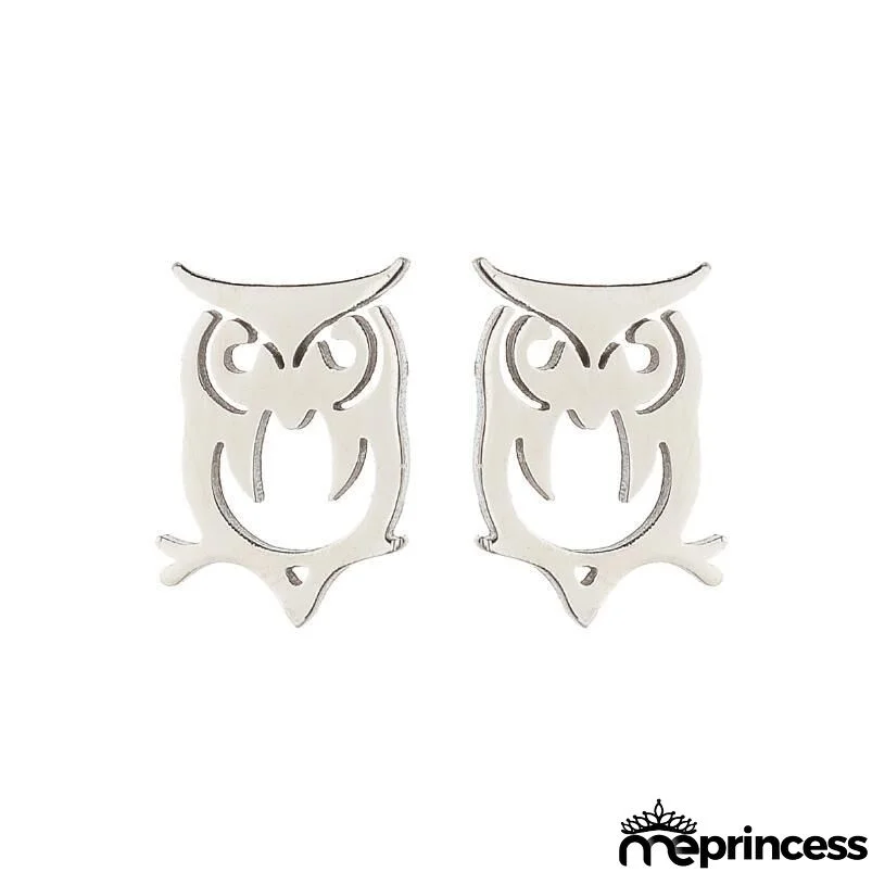 Women Fashion Hollow Eagle Owl Snake Dolphin Bee Giraffe Elephant Dog Cat Rabbit Fish Bird Penguim Stainless Steel Stud Earrings