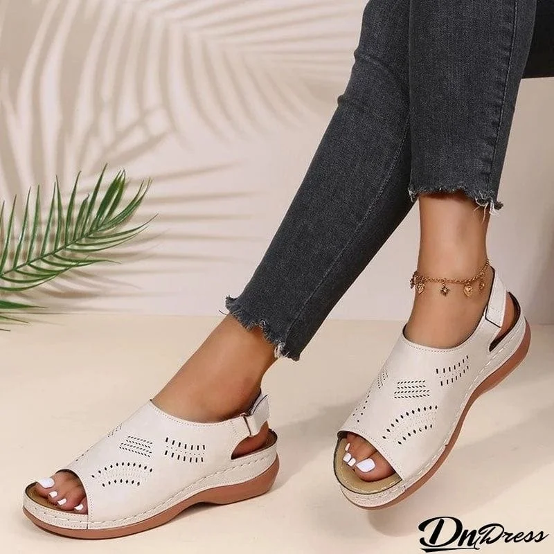 Casual PU Ankle Wrap Comfy Beach Sandals for Women