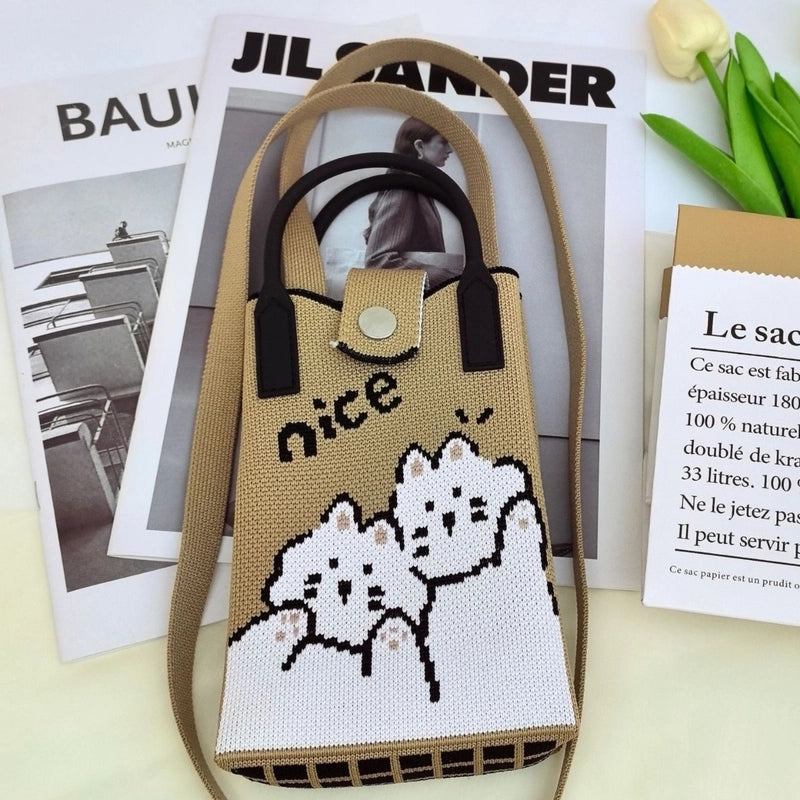 Women’s Polyester Cartoon Cute Square Hidden Buckle Shoulder Bag Handbag Crossbody Bag