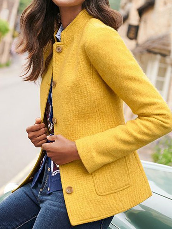 Solid Jacket Vintage Pockets Plus Size Blazer