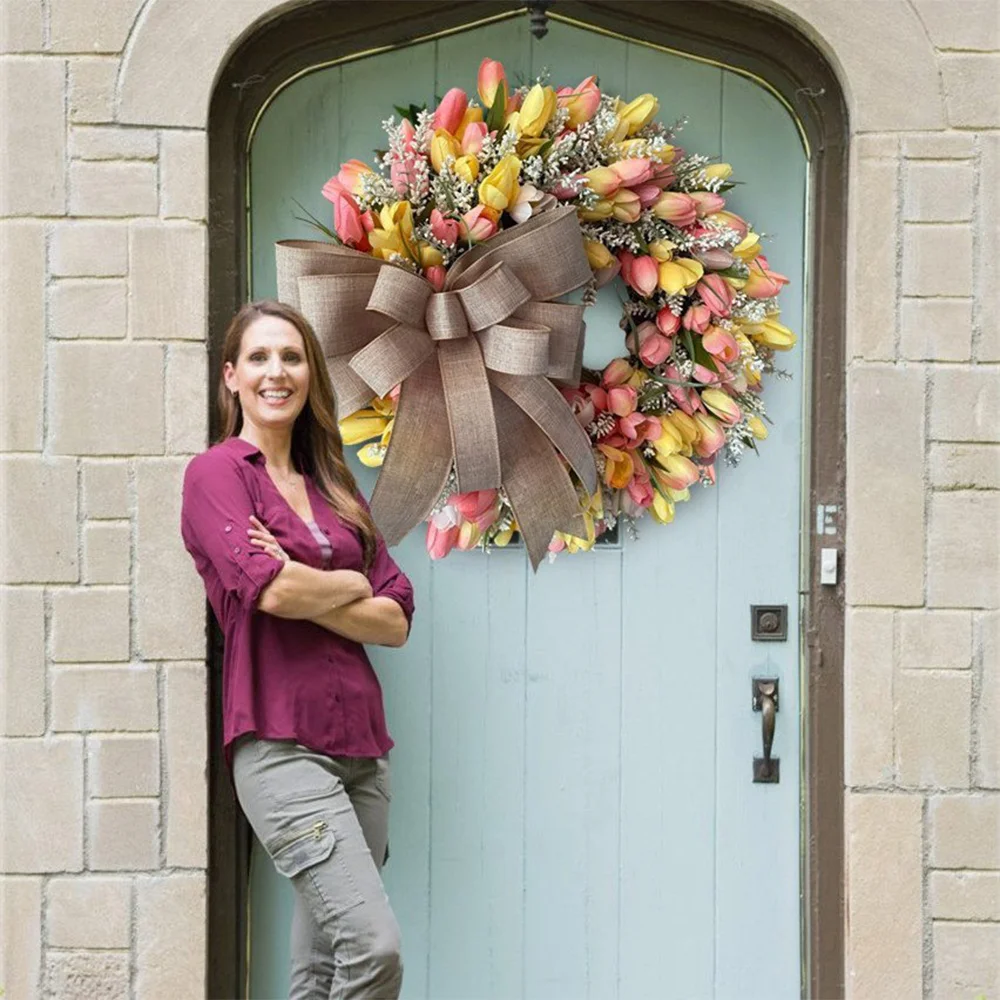 Spring simulation bow tulip wreath props holiday decoration