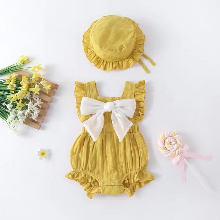 Baby Bowknot Ruffled Overall with Hat