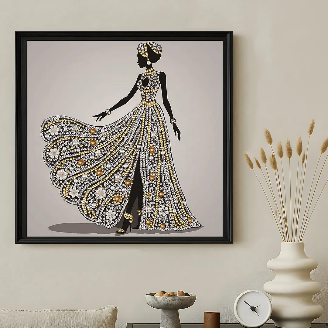 Golden Silhouette Lady Special Shaped 5D DIY Partial Drill Diamond Painting Kits for Adults Beginners Home Decor Crystal Diamond Art 11.81 X11.81inch