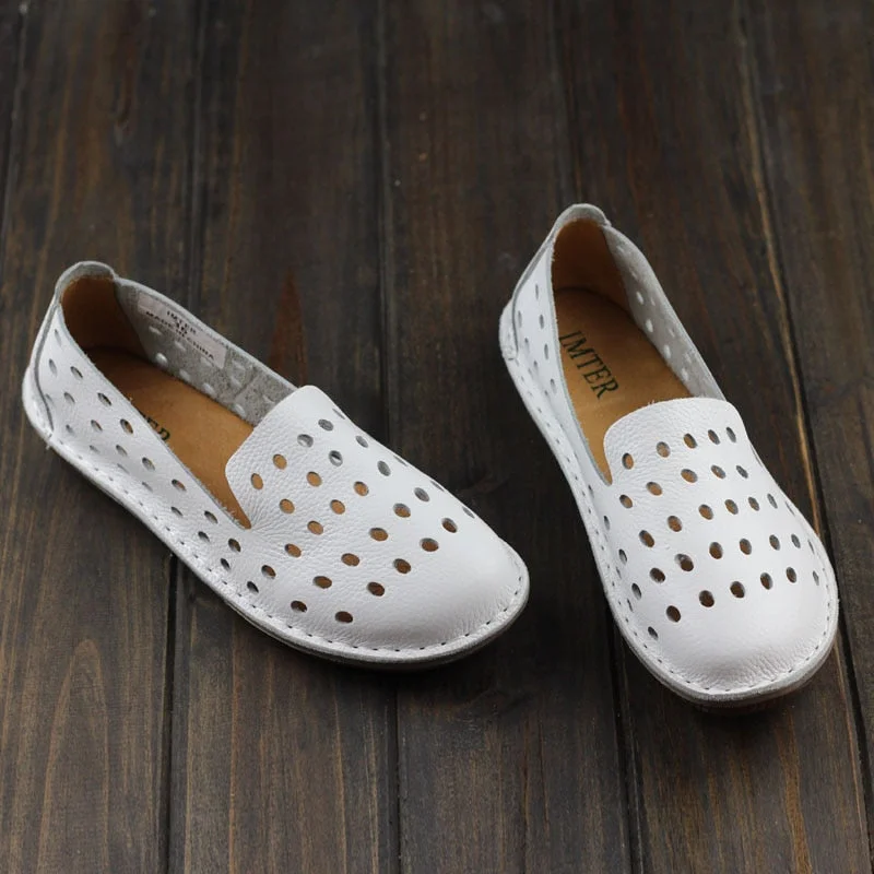 Women's Shoes Hand-made Genuine Leather Flats Plain Toe Slip on ladies Flat Shoes Casual Female Footwear (1957-3)