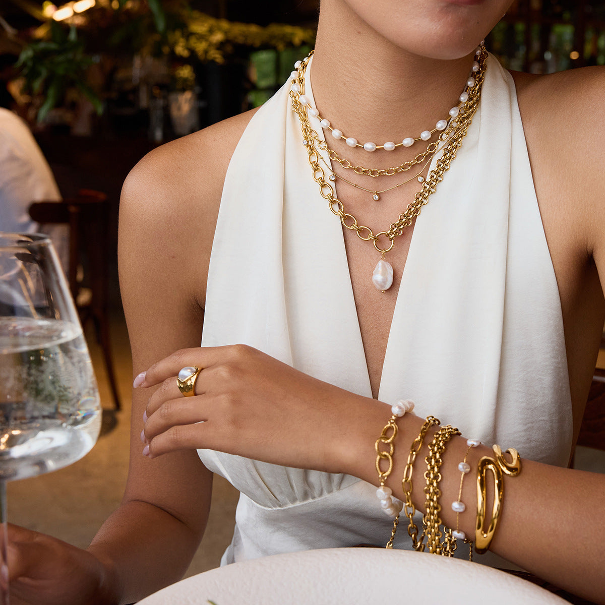 Jie Ding 18K Gold Stainless Steel Pearl Bracelet Jewelry Titanium Steel