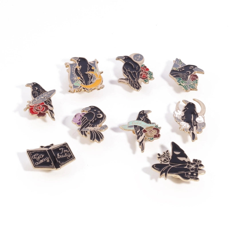 Retro IG Style Pin Crow Flower Alloy Unisex Brooches