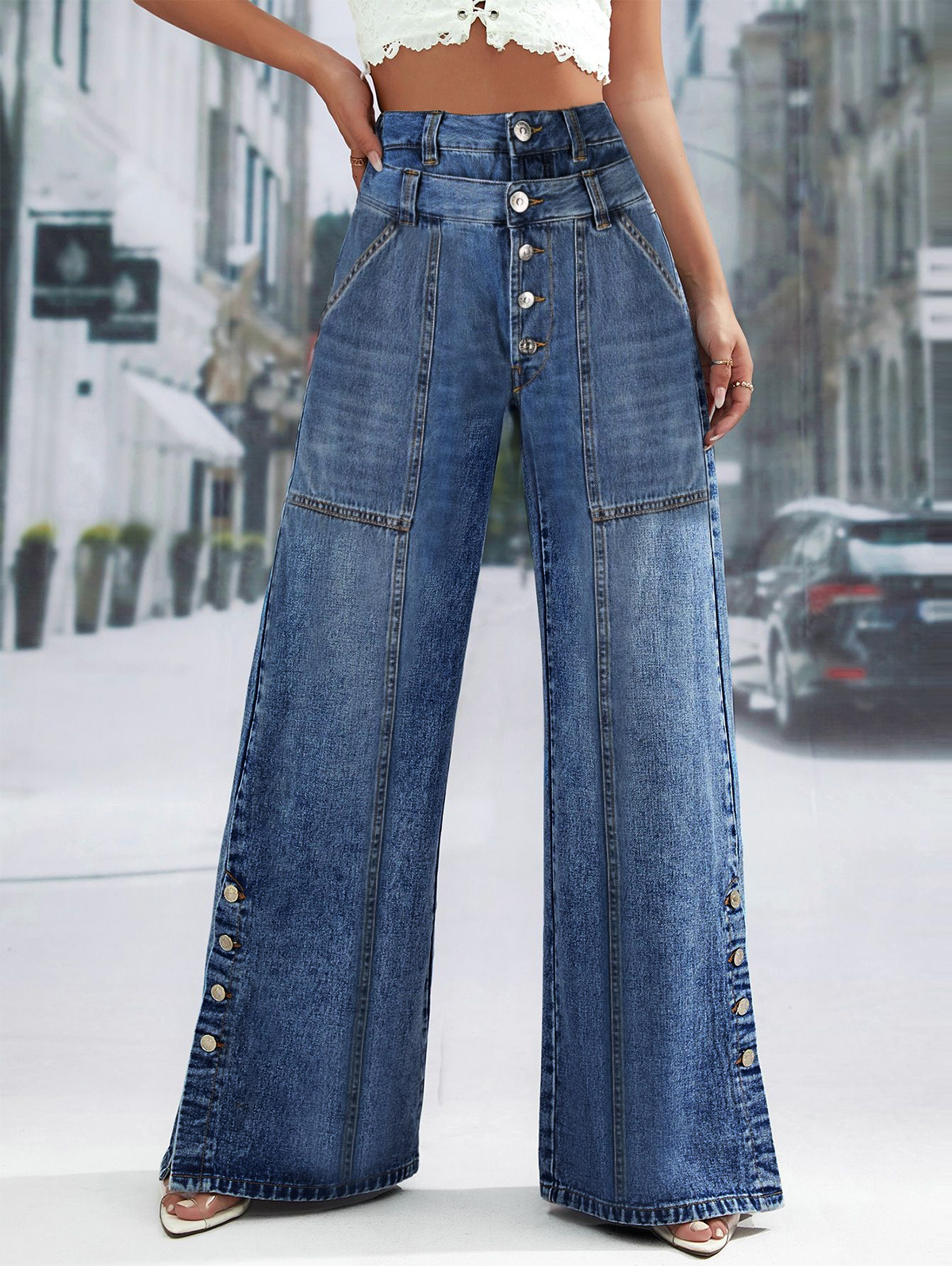 Hedirax fall outfits women 2025 High Waist Wide Leg Jeans Women Fashion High Waist Button Wide Leg Long Pants Loose Slimming Straight Trendy Long Pants