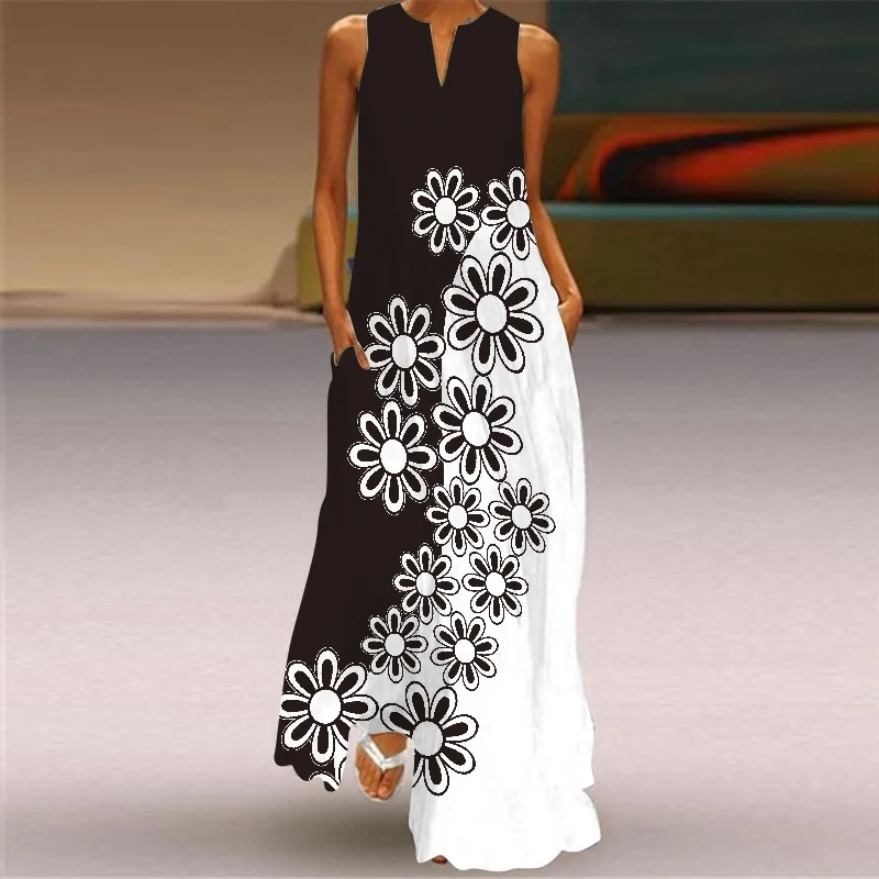 ⚡NEW SEASON⚡Sleeveless V-neck Fashion Floral Print Casual Long Dress