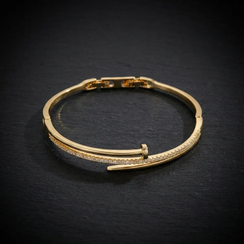 The Celestia Nail Bangle | Crystal Paved Statement Cuff Radiant Gold