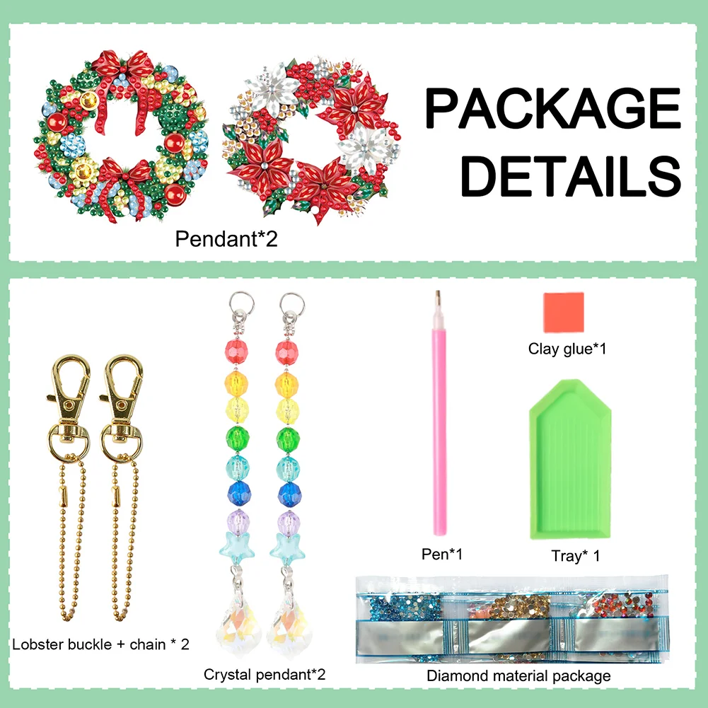 2pcs DIY Wreath Suncatcher Diamond Painting Art Pendant Christmas Home Windows Decor