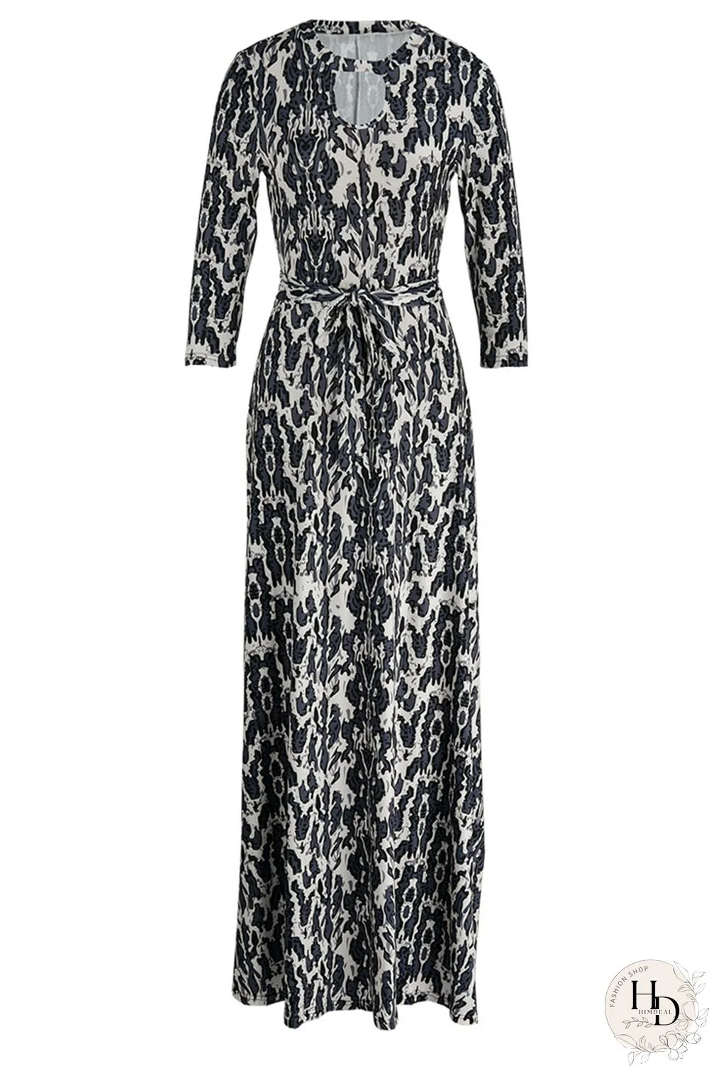 Black Red Casual Print Bandage Hollowed Out Patchwork O Neck Straight Dresses