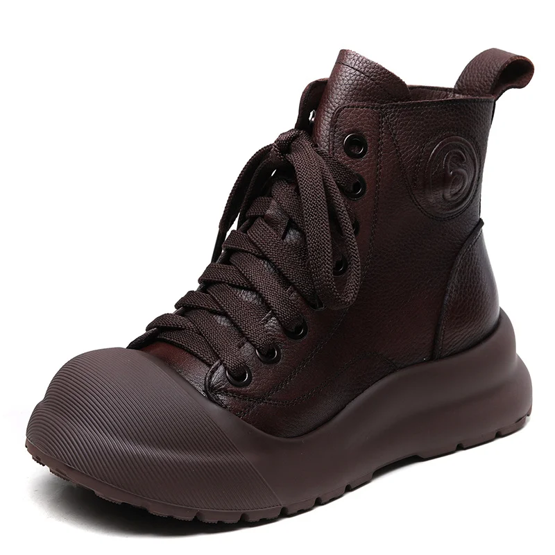 Yyvonne Cowhedular Retro Martin Boots Women Autumn And Winter New Set Leisure Short Boots With Round Head High Help Shoes