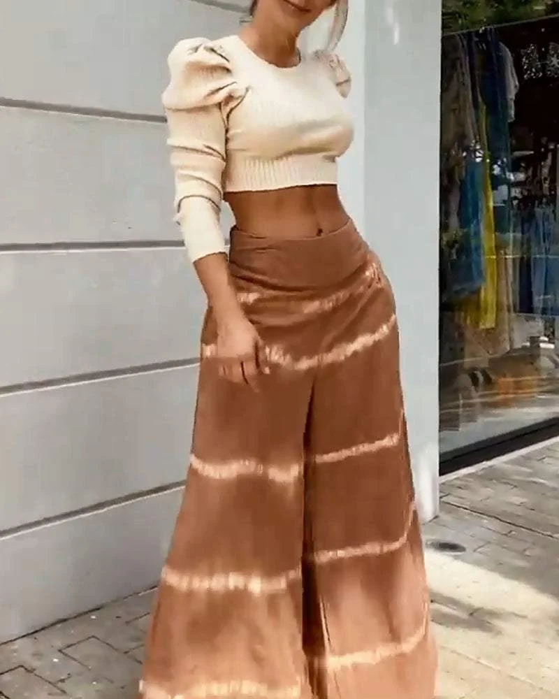 LEG OF LAMB SLEEVE SHORT TOP & GRADIENT PANTS TWO-PIECE SET