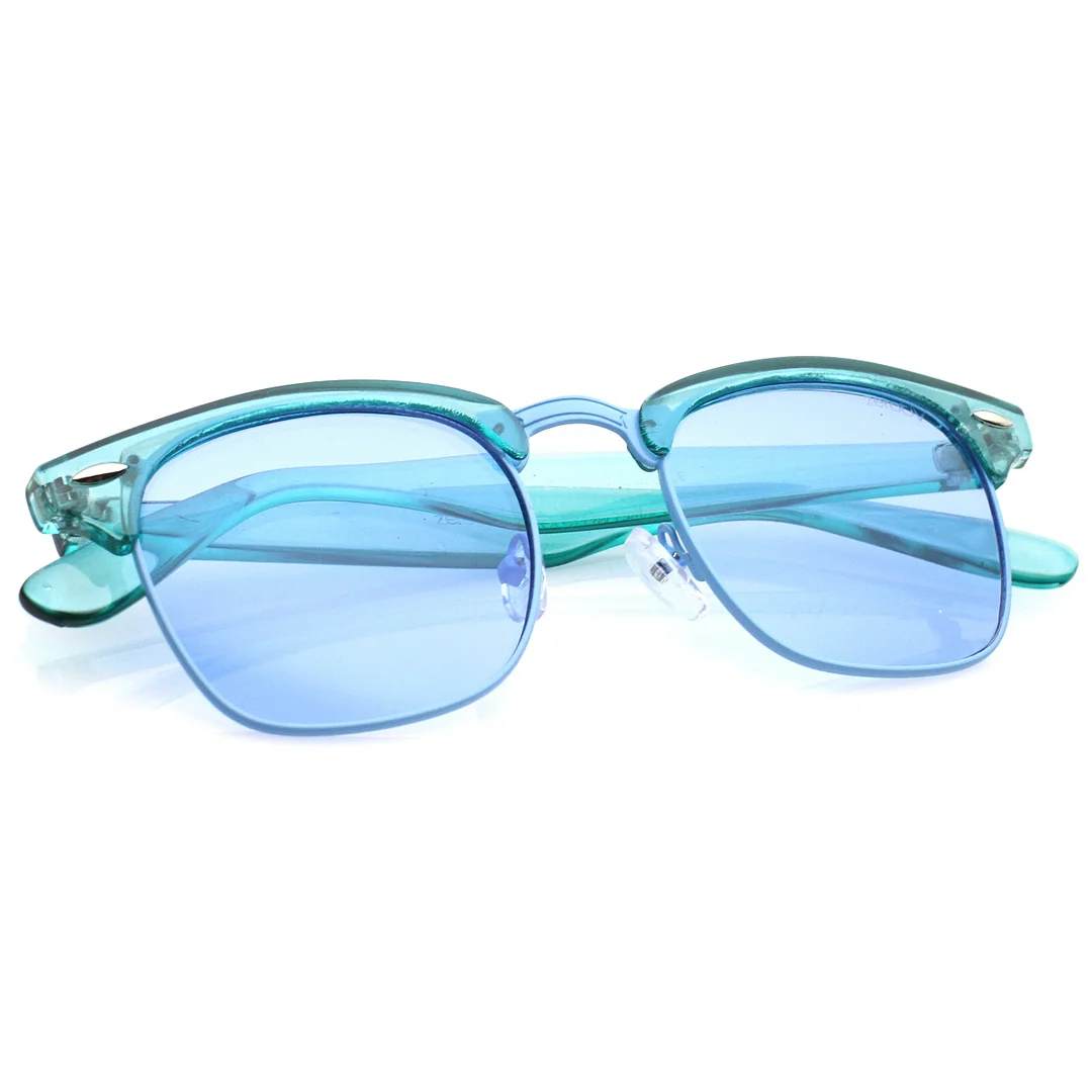 Classic Translucent Horn Rimmed Square Color Tinted Lens Half Frame glasses 49mm