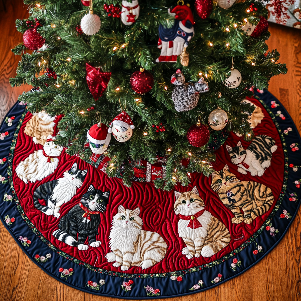 Feline Noel Charm Christmas Quilted Tree Skirt NCU0DK2089