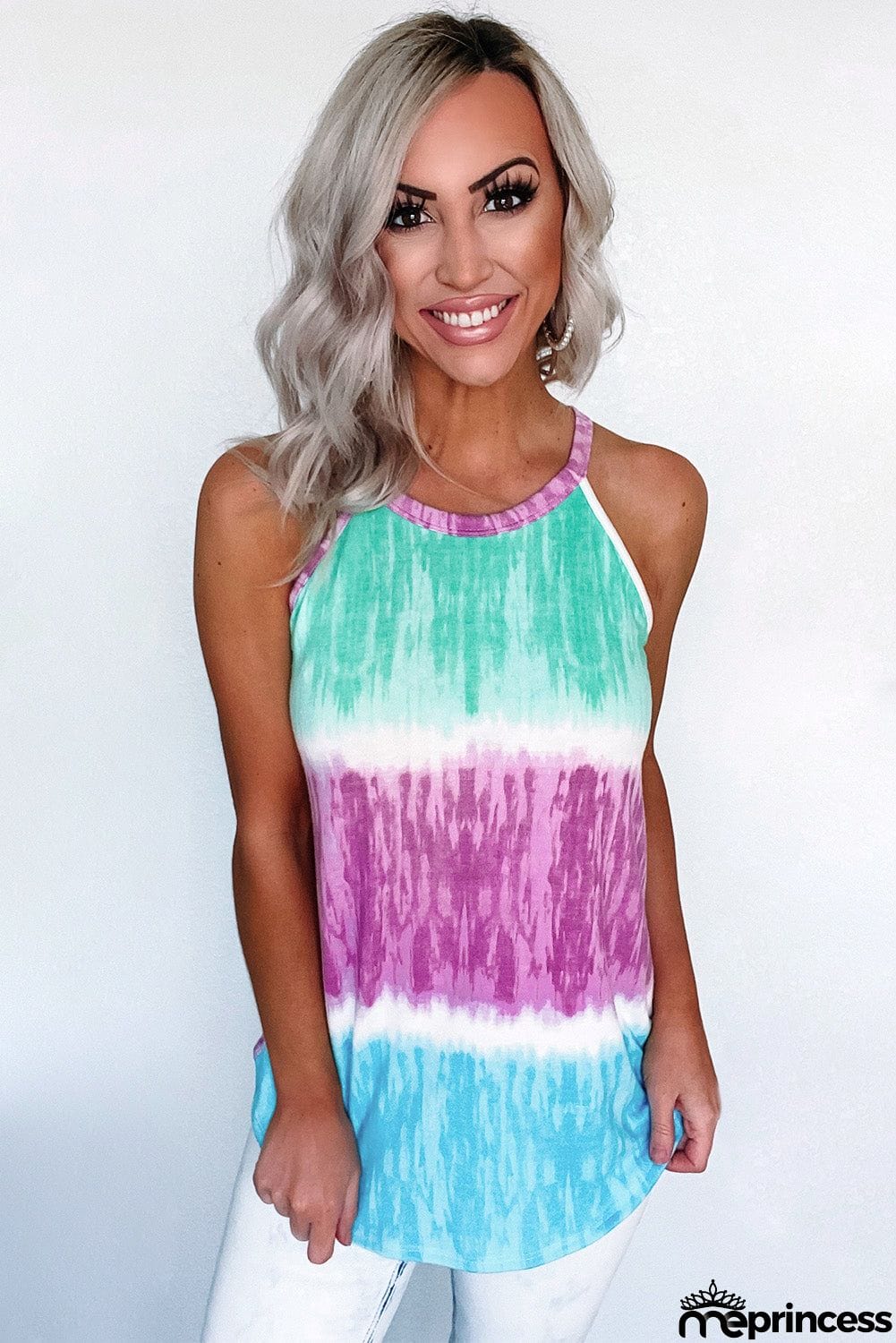 Colorblock Tie Dye Print Tank Top