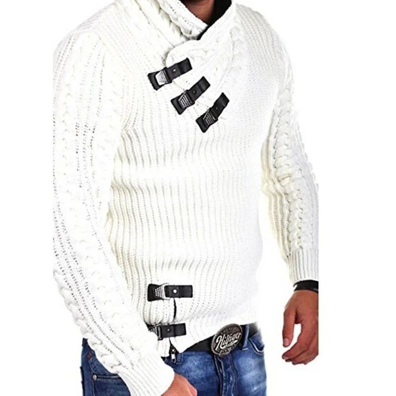 Mongw Mongw Ebay New Men's Sweater Long Sleeve Leather Buckle Top Jumper Men's
