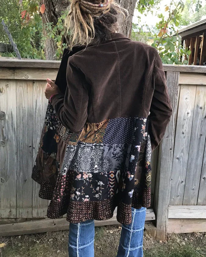 Patchwork printed velvet jacket cardigan